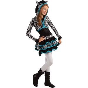 Rubie's Zebra Halloween Costume Ruffle Dress Hood Animal Print Tween Size Medium
